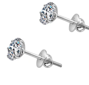 Screwback Solitaire Stud Earrings - 92.5 Silver - Round Cubic Zirconia Tops for everyday wear