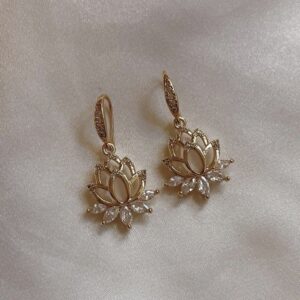 beautiful golden lotus earings